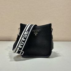 프라다 PRADA 은장로고 더블 스트랩 호보 미니 숄더 백